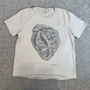 MSCH Copenhagen The War Logan Print Tee Beige Organic Cotton T-Shirt size XS/S